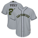 Men's San Francisco Giants 28 Buster Posey Majestic Gray 2018 Memorial Day Cool Base Player Jersey Mlb