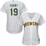 Brewers #19 Robin Yount White Strip Home Women's Stitched Baseball Jersey Mlb- Women's