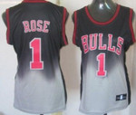 Chicago Bulls #1 Derrick Rose Black/Gray Fadeaway Fashion Womens Jersey NBA- Women's
