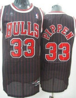 Chicago Bulls #33 Scottie Pippen Black Pinstripe Swingman Jersey Nba