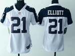 Women's Dallas Cowboys #21 Ezekiel Elliott White Thanksgiving Alternate Nfl Game Jersey Nfl- Women's