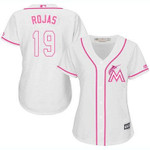 Marlins #19 Miguel Rojas White Pink Fashion Women's Stitched Baseball Jersey Mlb- Women's