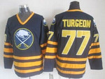Buffalo Sabres #77 Pierre Turgeon Navy Blue Throwback Ccm Jersey Nhl