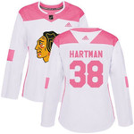 Adidas Chicago Blackhawks #38 Ryan Hartman White Pink Authentic Fashion Women's Stitched NHL Jersey NHL- Women's