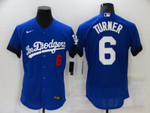Men's Los Angeles Dodgers #6 Trea Turner Blue 2021 City Connect Flex Base Stitched Jersey Mlb