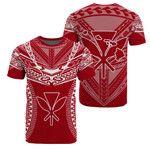 Hawaiian Kanaka Map Football Jersey T-shirt &#8211; Red And White &#8211; Roger Style &#8211; Ah &#8211; J2