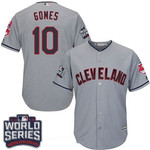 Men's Cleveland Indians #10 Yan Gomes Gray Road 2016 World Series Patch Stitched Mlb Majestic Cool Base Jersey Mlb