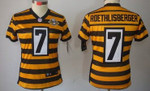 Nike Pittsburgh Steelers #7 Ben Roethlisberger Yellow With Black Throwback 80Th Womens Jersey Nfl- Women's