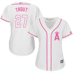 Angels #27 Mike Trout White Pink Fashion Women's Stitched Baseball Jersey Mlb- Women's