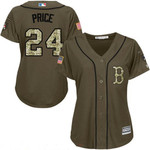 Women's Boston Red Sox #24 David Price Green Salute To Service Stitched Mlb Majestic Cool Base Jersey Mlb- Women's