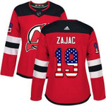 Adidas New Jersey Devils #19 Travis Zajac Red Home Authentic Usa Flag Women's Stitched Nhl Jersey Nhl- Women's
