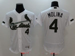 Men's St. Louis Cardinals #4 Yadier Molina White With Green Memorial Day Stitched Mlb Majestic Flex Base Jersey Mlb