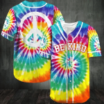 Hippie Be Kind Tie Dye Unisex Buttoned Baseball Jersey Shirt | Cotton Short Sleeve Baseball Jersey Shirt Baseball Jersey Lf