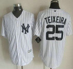 New York Yankees #25 Mark Teixeira 2015 White With Navy Pinstripe Jersey Mlb