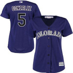 Rockies #5 Carlos Gonzalez Purple Alternate Women's Stitched Baseball Jersey MLB- Women's