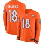 Nike Broncos 18 Peyton Manning Orange Team Color Men's Stitched Nfl Limited Therma Long Sleeve Jersey Nfl