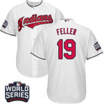 Men's Cleveland Indians #19 Bob Feller White Home 2016 World Series Patch Stitched Mlb Majestic Cool Base Jersey Mlb