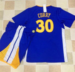 Warriors #30 Stephen Curry Blue Long Sleeve A Set Stitched Nba Jersey Nba