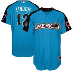 Men's American League Cleveland Indians #12 Francisco Lindor Majestic Blue 2017 Mlb All-Star Game Home Run Derby Jersey Mlb
