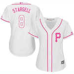 Pirates #8 Willie Stargell White Pink Fashion Women's Stitched Baseball Jersey MLB- Women's