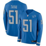 Lions #51 Jahlani Tavai Blue Team Color Men's Stitched Football Limited Therma Long Sleeve Jersey Nfl