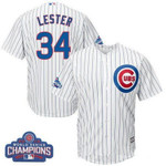 Men's Chicago Cubs #34 Jon Lester Majestic White Home 2016 World Series Champions Team Logo Patch Player Jersey Mlb