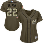 Brewers #22 Christian Yelich Green Salute To Service Women's Stitched Baseball Jersey Mlb- Women's