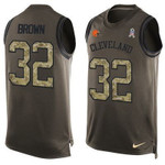 Men's Cleveland Browns #32 Jim Brown Green Salute To Service Hot Pressing Player Name & Number Nike Nfl Tank Top Jersey Nfl