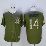 Men's Chicago Cubs #14 Ernie Banks Retired Green Salute To Service Cool Base Baseball Jersey Mlb