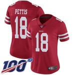 Nike 49Ers #18 Dante Pettis Red Team Color Women's Stitched Nfl 100Th Season Vapor Limited Jersey Nfl- Women's
