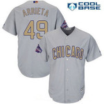 Men's Chicago Cubs #49 Jake Arrieta Gray World Series Champions Gold Stitched Mlb Majestic 2017 Cool Base Jersey Mlb