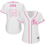 Marlins #54 Wei-Yin Chen White Pink Fashion Women's Stitched Baseball Jersey Mlb- Women's