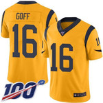 Rams #16 Jared Goff Gold Men's Stitched Football Limited Rush 100Th Season Jersey Nfl
