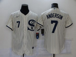 Men's Chicago White Sox #7 Tim Anderson 2021 Cream Navy Field Of Dreams Number Flex Base Stitched Jersey Mlb