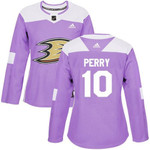 Adidas Anaheim Ducks #10 Corey Perry Purple Authentic Fights Cancer Women's Stitched NHL Jersey NHL- Women's
