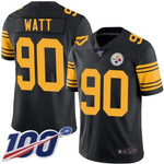 Steelers #90 T. J. Watt Black Men's Stitched Football Limited Rush 100Th Season Jersey Nfl