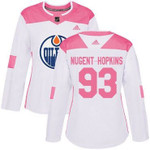 Adidas Edmonton Oilers #93 Ryan Nugent-Hopkins White Pink Authentic Fashion Women's Stitched Nhl Jersey Nhl- Women's