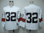 Cleveland Browns #32 Jim Brown White Long-Sleeved Throwback Jersey Nfl