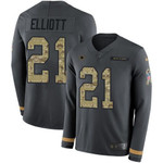 Nike Cowboys #21 Ezekiel Elliott Anthracite Salute To Service Men's Stitched Nfl Limited Therma Long Sleeve Jersey Nfl