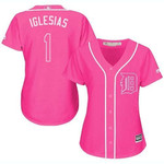 Tigers #1 Jose Iglesias Pink Fashion Women's Stitched Baseball Jersey Mlb- Women's