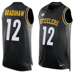 Men's Pittsburgh Steelers #12 Terry Bradshaw Black Hot Pressing Player Name & Number Nike Nfl Tank Top Jersey Nfl