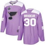 Blues #30 Martin Brodeur Purple Fights Cancer Stanley Cup Champions Stitched Hockey Jersey Nhl