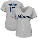 Marlins #13 Starlin Castro Grey Road Women's Stitched Baseball Jersey MLB- Women's