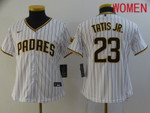 Women San Diego Padres 23 Tatis jr White stripe Game 2021 Nike MLB Jersey MLB- Women's