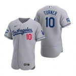Los Angeles Dodgers #10 Justin Turner Gray 2020 World Series Champions Road Jersey Mlb