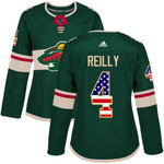 Adidas Minnesota Wild #4 Mike Reilly Green Home Usa Flag Women's Stitched Nhl Jersey Nhl- Women's