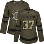 Adidas Boston Bruins #37 Patrice Bergeron Green Salute To Service Women's Stitched Nhl Jersey Nhl- Women's