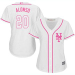 Mets #20 Pete Alonso White Pink Fashion Women's Stitched Baseball Jersey Mlb- Women's