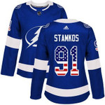 Adidas Tampa Bay Lightning #91 Steven Stamkos Blue Home Authentic Usa Flag Women's Stitched Nhl Jersey Nhl- Women's