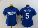 Women's Los Angeles Dodgers #5 Corey Seager Blue Stitched MLB Cool Base Nike Jersey MLB- Women's